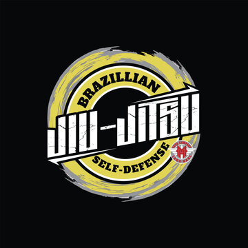 An impactful T-SHIRT DESIGN featuring the word SELF DEFENSE to promote BRAZILLIAN JIU JITSU