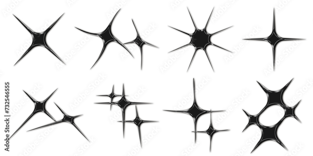 Poster chrome stars elements for design. trendy collection of abstract figures with a shiny metallic effect