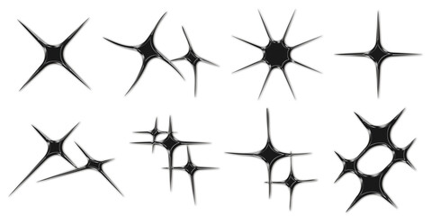 Chrome stars elements for design. Trendy collection of abstract figures with a shiny metallic...