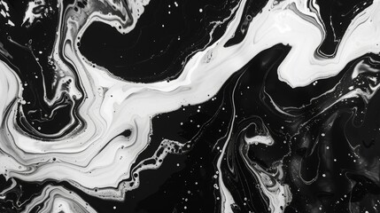 Black and White Marbled Fluid Art. Useful for Wallpaper or Background