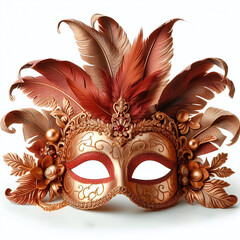 Beautiful carnival mask with feathers isolated on white background, clipping path included