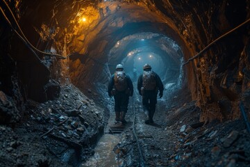 Miners entering to work in a mine tunnel