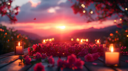 pink roses with candles