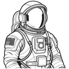 astronaut outline coloring page illustration for children and adult