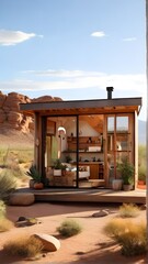 a rustic, solar-powered tiny house