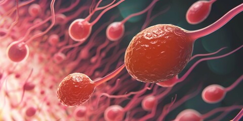  Spermatozoa and ovum, macro. - obrazy, fototapety, plakaty