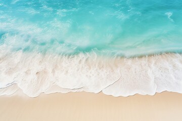 An abstract sand beach is showcased with its glistening light blue waters and sunlit shores—a perfect summer vacation background concept banner, copy space. Created with generative AI tools