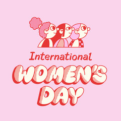 International Women's Day graffiti & girls art. Red & pink. - 732551756