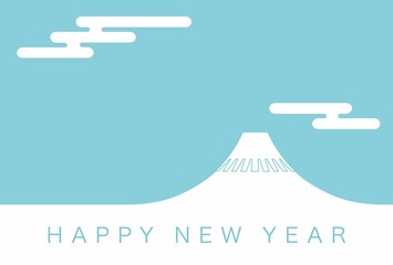 Vector New Years Card Template With Mt Fuji Clouds Sky New Years Greetings - obrazy, fototapety, plakaty
