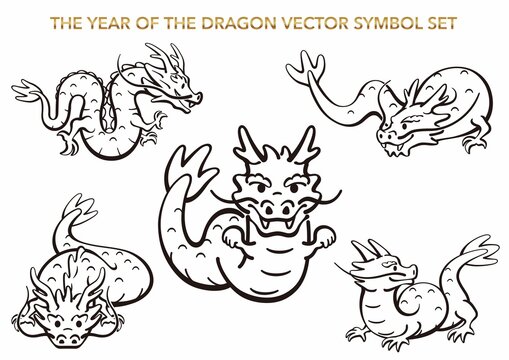 Year Dragon Vector Zodiac Symbol Illustration Set Isolated White Background