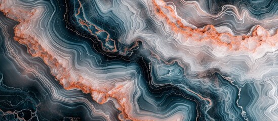 A close-up of a marble texture with a swirl pattern resembling electric blue waves, creating an artistic portrayal of a water organism in liquid form.