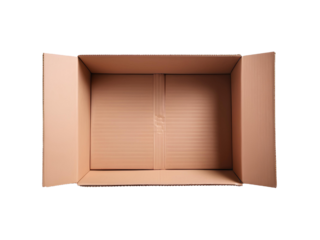 真上から見た空の段ボール箱、白い背景、クリッピングパスに分離｜Opened Empty Cardboard Box on white Background Directly Above View.Isolated on white background clipping path. Generative AI	