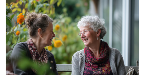 A Senior Daughter Talks to her Elderly Mother