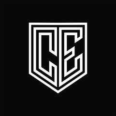 CE Letter Logo monogram shield geometric line inside shield isolated style design