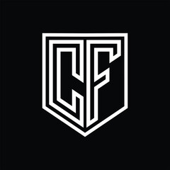 CF Letter Logo monogram shield geometric line inside shield isolated style design