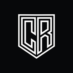 CR Letter Logo monogram shield geometric line inside shield isolated style design