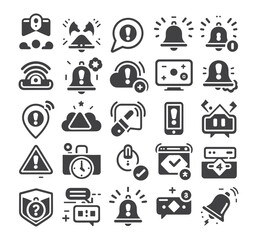 Notification bell icon set. Notice message. Alarm symbol.Incoming inbox message. New message notifications icons.