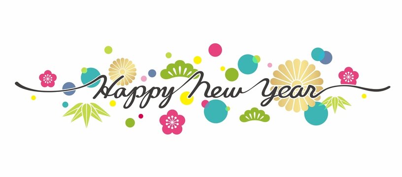 Happy New Year Vector Symbol With Japanese Vintage Charms Isolated White Background