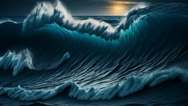 Seascape with huge waves. AI