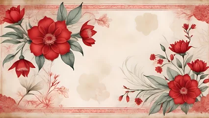 Fotobehang Elegantes composiciones florales estilizadas con flores rojas sobre fondos variables. © CreativeVirginia
