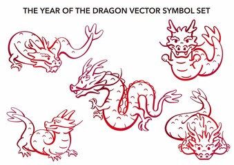 Year Dragon Vector Zodiac Symbol Illustration Set Isolated White Background 2