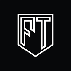 FT Letter Logo monogram shield geometric line inside shield isolated style design