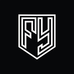 FY Letter Logo monogram shield geometric line inside shield isolated style design