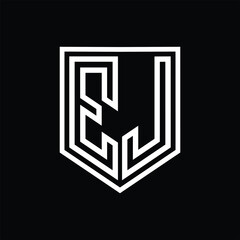 EJ Letter Logo monogram shield geometric line inside shield isolated style design