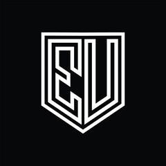 EU Letter Logo monogram shield geometric line inside shield isolated style design