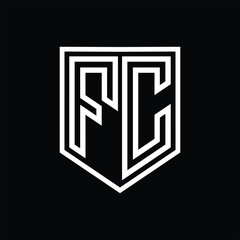 FC Letter Logo monogram shield geometric line inside shield isolated style design