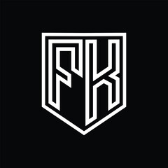 FK Letter Logo monogram shield geometric line inside shield isolated style design