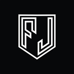 FJ Letter Logo monogram shield geometric line inside shield isolated style design