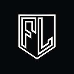 FL Letter Logo monogram shield geometric line inside shield isolated style design
