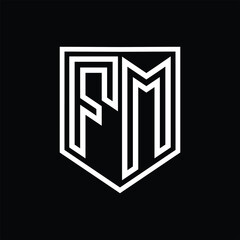 FM Letter Logo monogram shield geometric line inside shield isolated style design