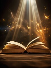 open book with magic lights