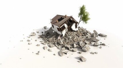 Tremors in Toonland: A Playful Earthquake Rocks a 3D Landscape in Vibrant Cartoon Style