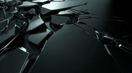 Glossy black shards in a chaotic and dynamic abstract 3D composition.