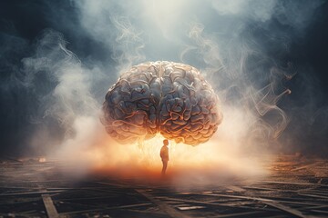  Surreal Abstract image of ADHD brain with having brain fog - obrazy, fototapety, plakaty