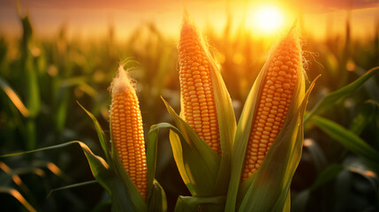 Vibrant sunset hues illuminate the cornfield with rustic charm.