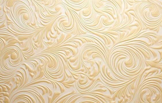 Gold and Cream Color swirly pattern paper, in the style of subtle gold color ink application, limited color range, embossed paper, vivid hues, pinkcore, close up, exquisite details.