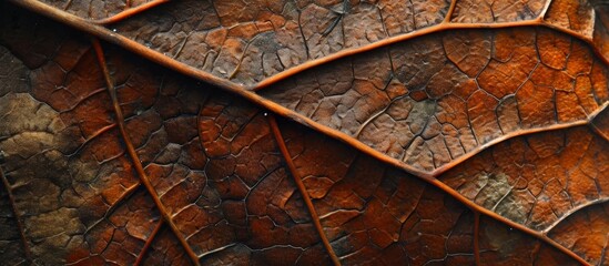 A detailed image focusing on the texture of a brown leaf, revealing its resemblance to wood and terrestrial plant matter. - Powered by Adobe