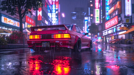 Fototapeta premium Neon Nostalgia: Daylight Illuminates Vintage Japanese Speed
