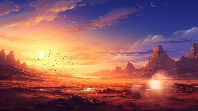 sunset over the mountains, perfect for anime background