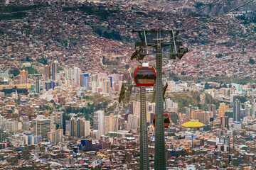 View of the populous city of La Paz from El Alto cable car, La Paz, Bolivia