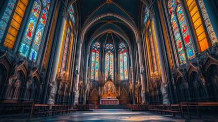 Intricate Stained Glass in a Gothic Cathedral