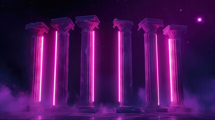 Neon Dreams: Vibrant Columns and Pillars Illuminated in Pink Hues
