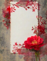 Stylized elegant floral compositions with red flowers on various backgrounds