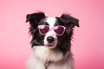 a dog wearing pink sunglasses