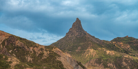 The Muela del Diablo (also Chris, Christopher), an iconic feature of the Valle de la Luna, La Paz...