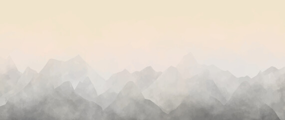 Mountain watercolor vector background with sky and clouds. Oriental luxury misty landscape illustration with watercolor texture for design interior, flyers, poster, cover, banner. Modern painting.	 - obrazy, fototapety, plakaty